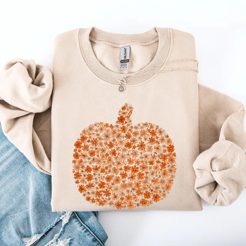 Floral Pumpkin, Autumn Flowers, Fall Sweatshirt sold by Refinery Number One