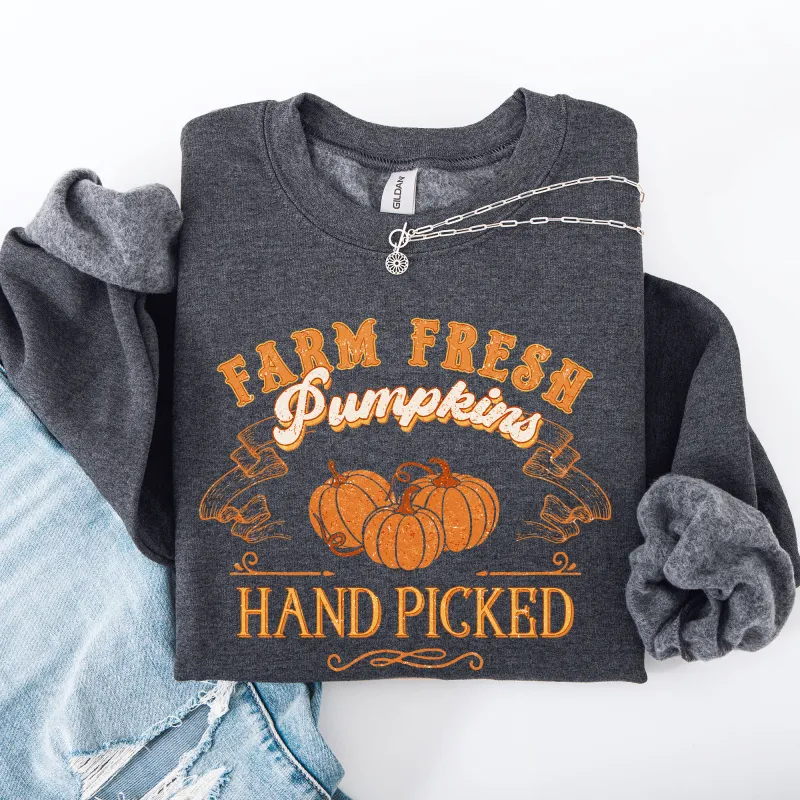 Farm Fresh Pumpkins, Hand Picked, Halloween, Fall, Autumn, Farm Sweatshirt sold by Refinery Number One