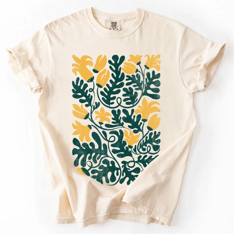 Yellow Floral Leaf Botanical, Vintage Boho, Nature, Comfort Colors T-Shirt sold by Refinery Number One