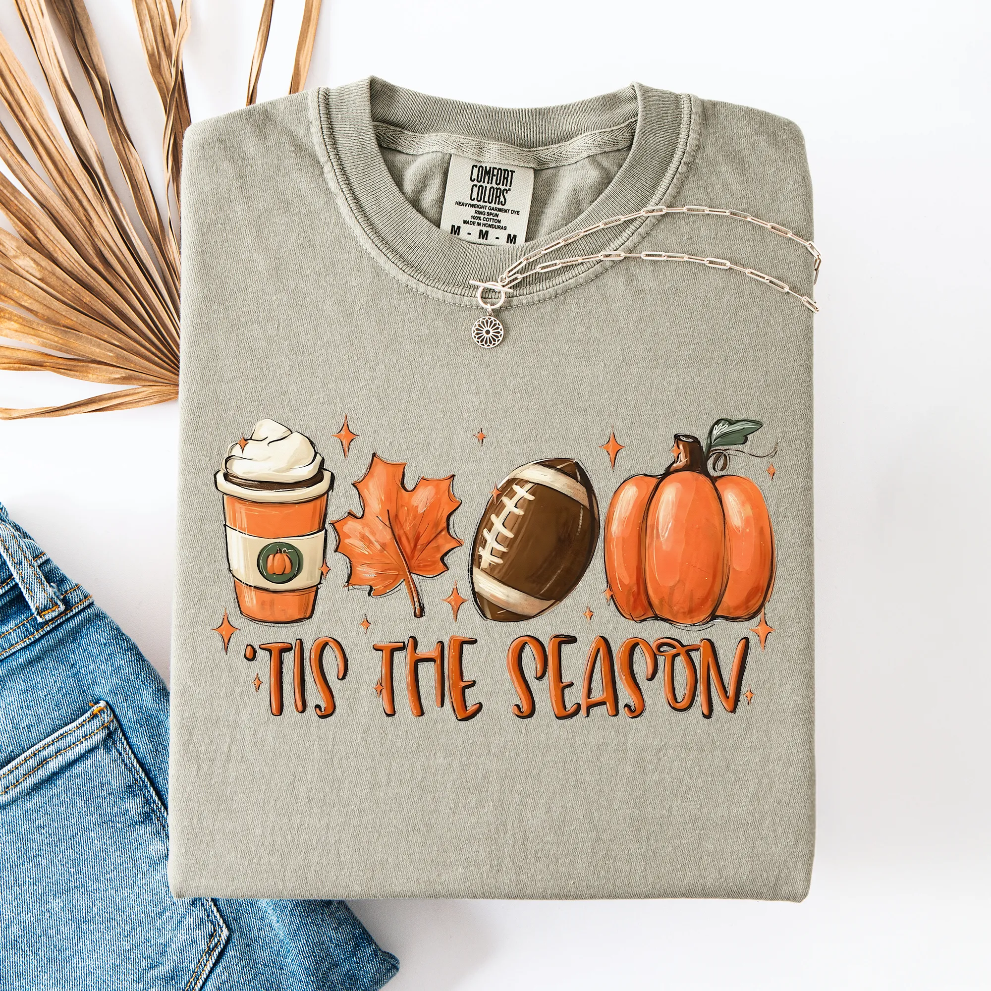Tis The Season, Football, Game Day, Pumpkin, Coffee, Autumn, Fall, Comfort Colors T-Shirt sold by Refinery Number One product image thumbnail 2