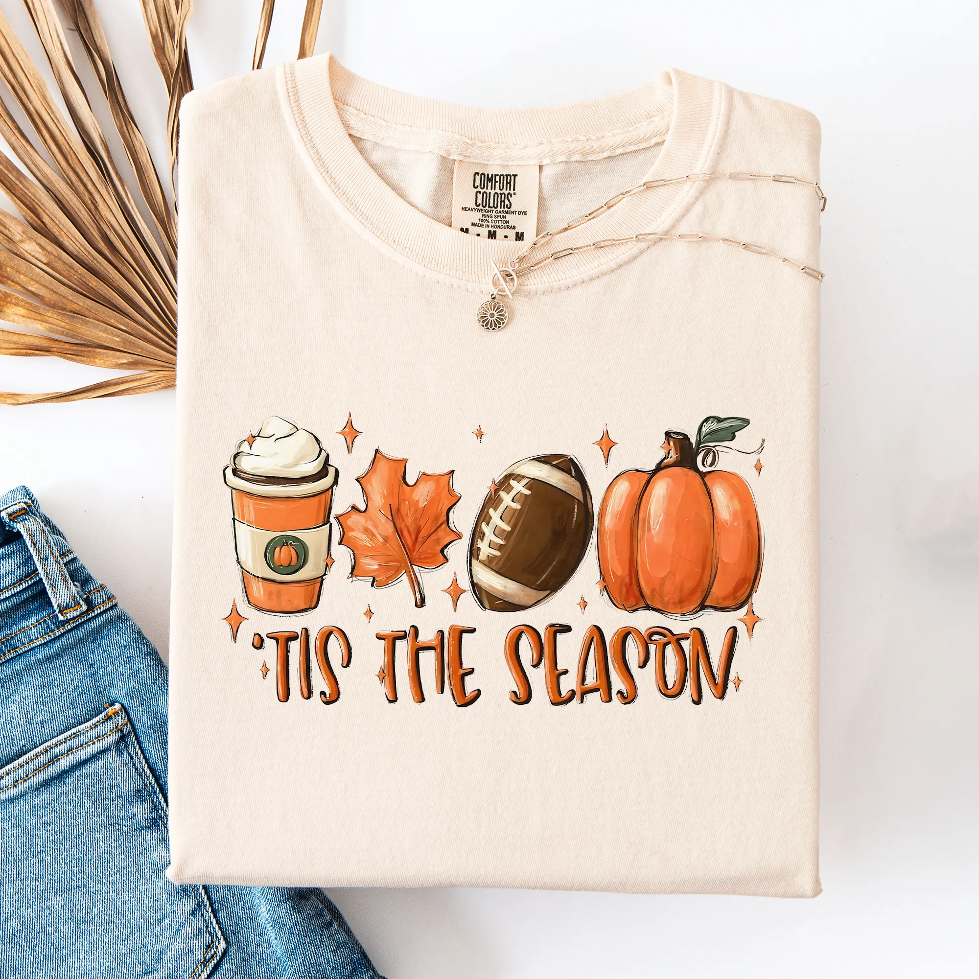 Tis The Season, Football, Game Day, Pumpkin, Coffee, Autumn, Fall, Comfort Colors T-Shirt sold by Refinery Number One product image thumbnail 5