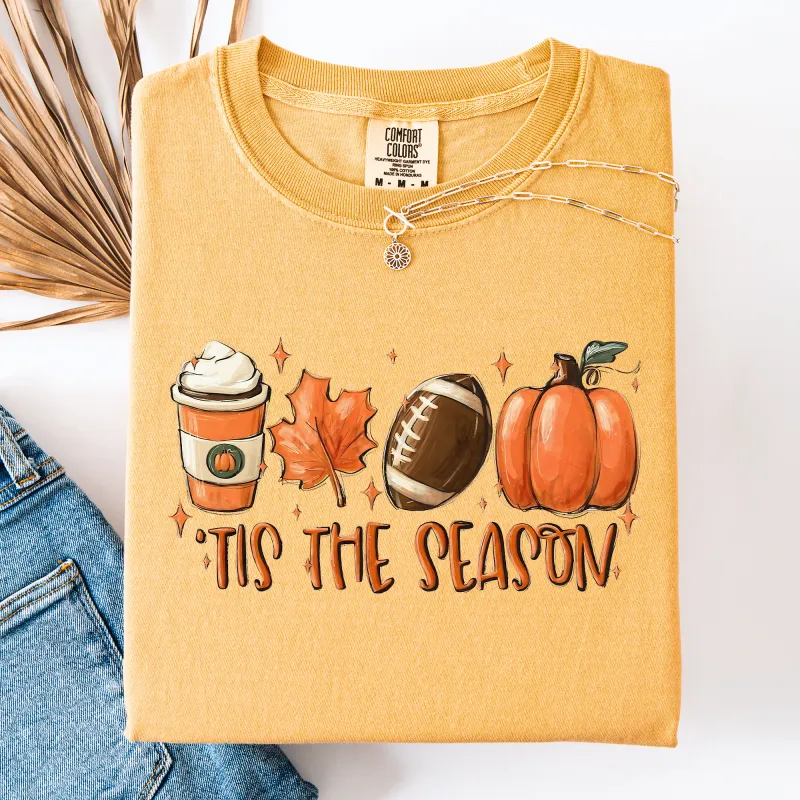 Tis The Season, Football, Game Day, Pumpkin, Coffee, Autumn, Fall, Comfort Colors T-Shirt sold by Refinery Number One