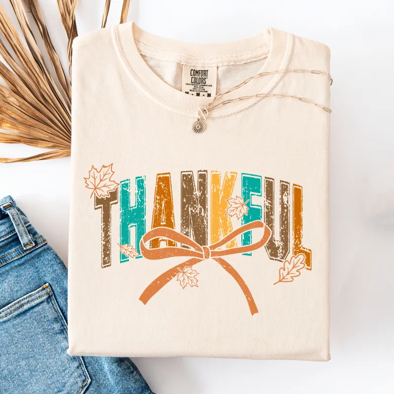 Thankful, Fall, Autumn, Bow, Ribbon, Comfort Colors T-Shirt sold by Refinery Number One