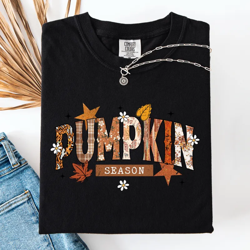 Pumpkin Season, Stars and Leaves, Autumn, Fall, Comfort Colors T-Shirt sold by Refinery Number One