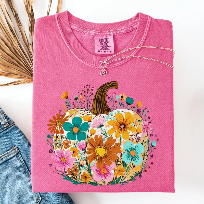 Pumpkin Floral, Halloween, Fall, Autumn, Comfort Colors T-Shirt sold by Refinery Number One