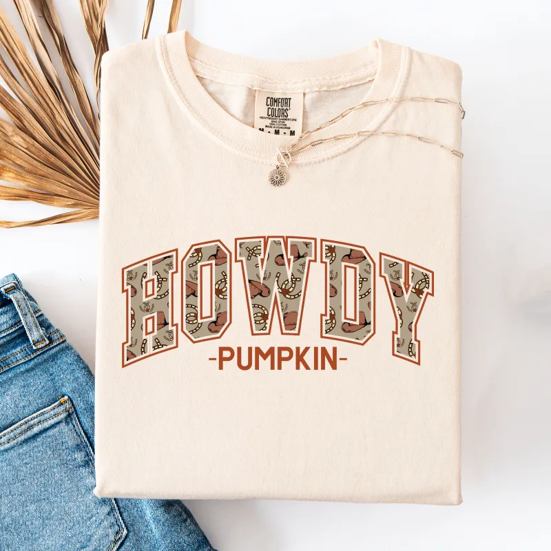 Howdy Pumpkin, Varsity, Collegiate, Fall, Autumn, Comfort Colors T-Shirt made by Refinery Number One
