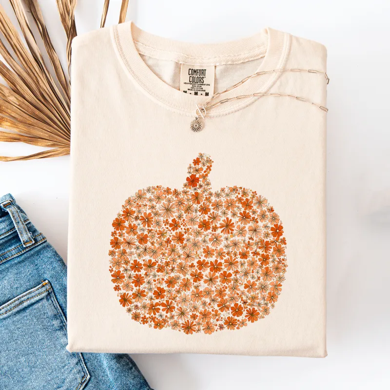 Floral Pumpkin, Autumn Flowers, Fall, Comfort Colors T-Shirt sold by Refinery Number One