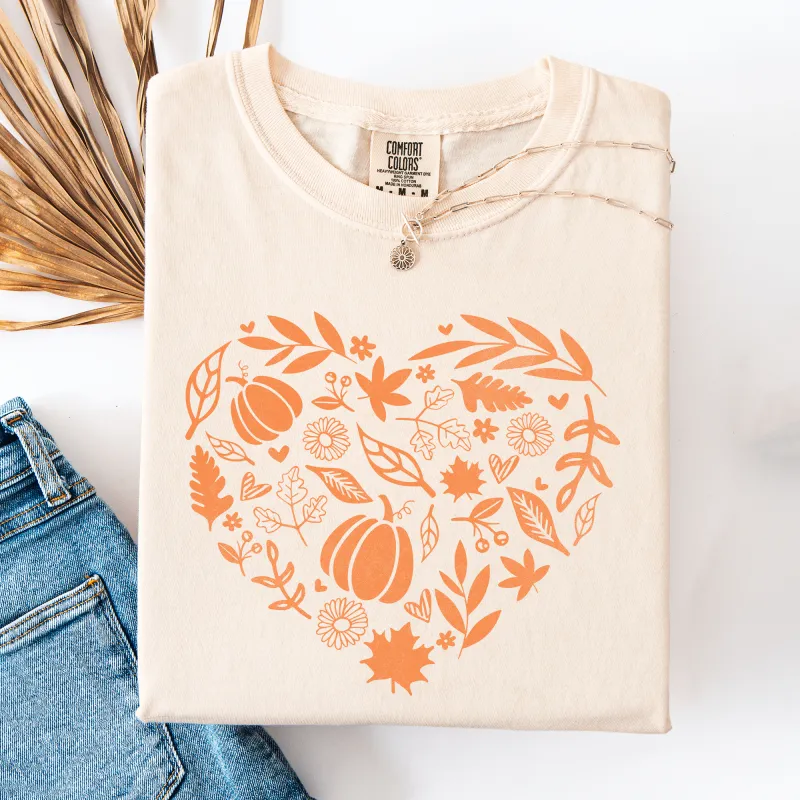 Fall Heart, Pumpkin Leaves, Autumn, Comfort Colors T-Shirt sold by Refinery Number One