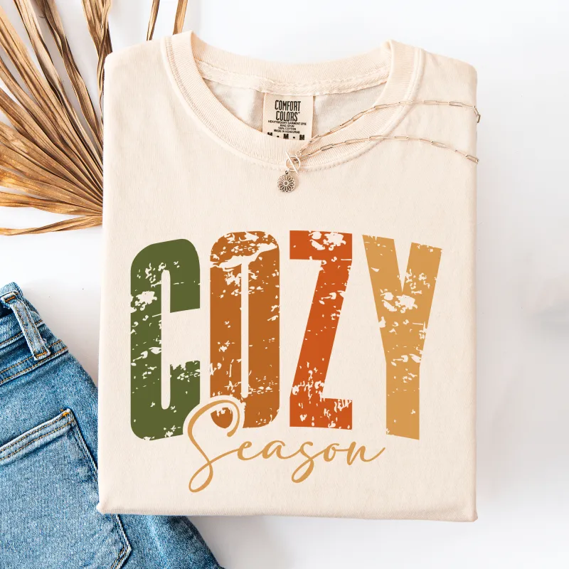 Cozy Season, Fall Vibes, Retro Varsity, Autumn, Pumpkin, Comfort Colors T-Shirt made by Refinery Number One