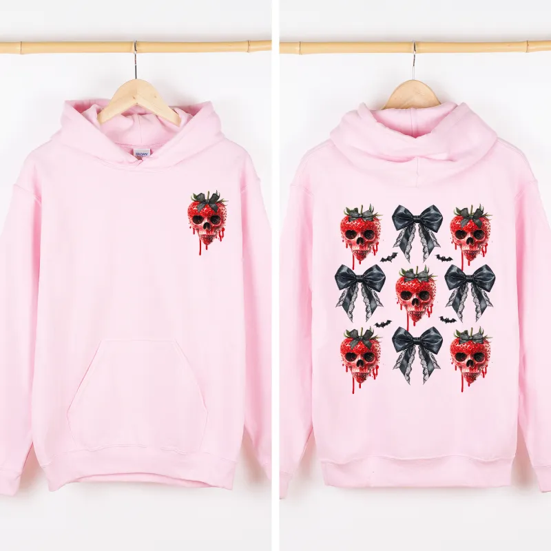 Spooky Strawberry Skeleton, Halloween, Creepy, Front and Back, Graphic Hoodie, Hooded Sweatshirt sold by Refinery Number One