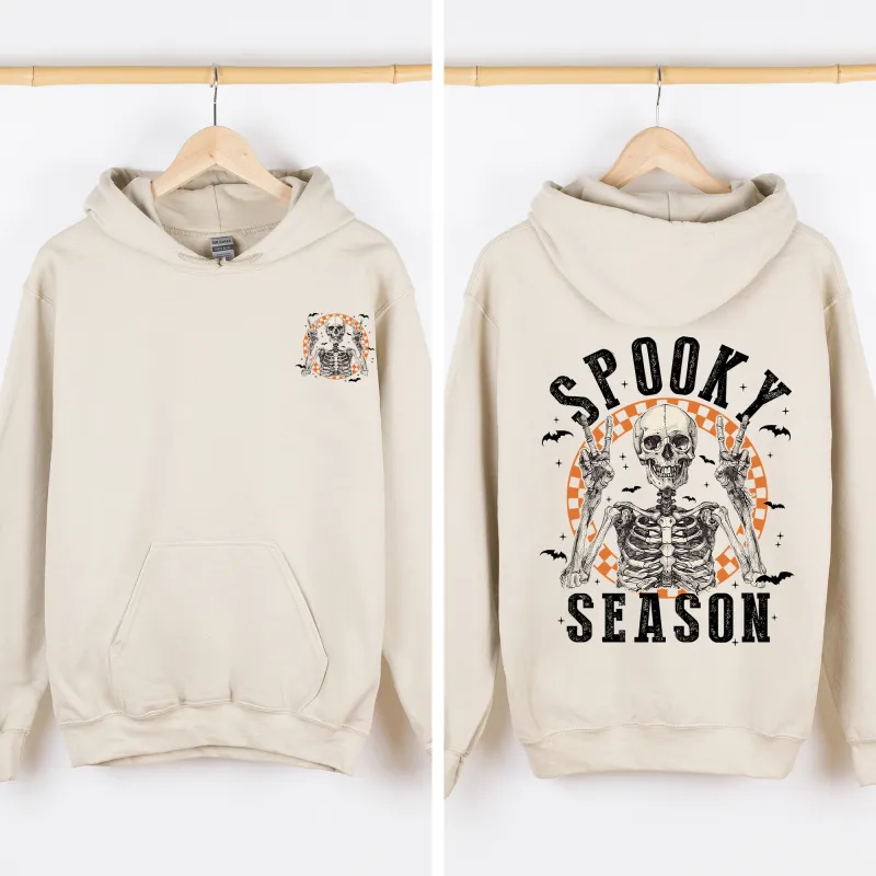 Spooky Season, Front and Back, Skeleton, Halloween, Graphic Hoodie, Hooded Sweatshirt sold by Refinery Number One