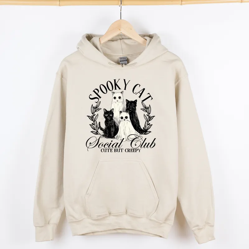 Spooky Cat Social Club, Cute, Halloween, Ghosts, Witch, Graphic Hoodie, Hooded Sweatshirt sold by Refinery Number One