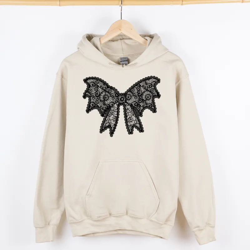 Lace Bow, Halloween, Goth, Faux Lace, Ribbon, Coquette, Graphic Hoodie, Hooded Sweatshirt sold by Refinery Number One