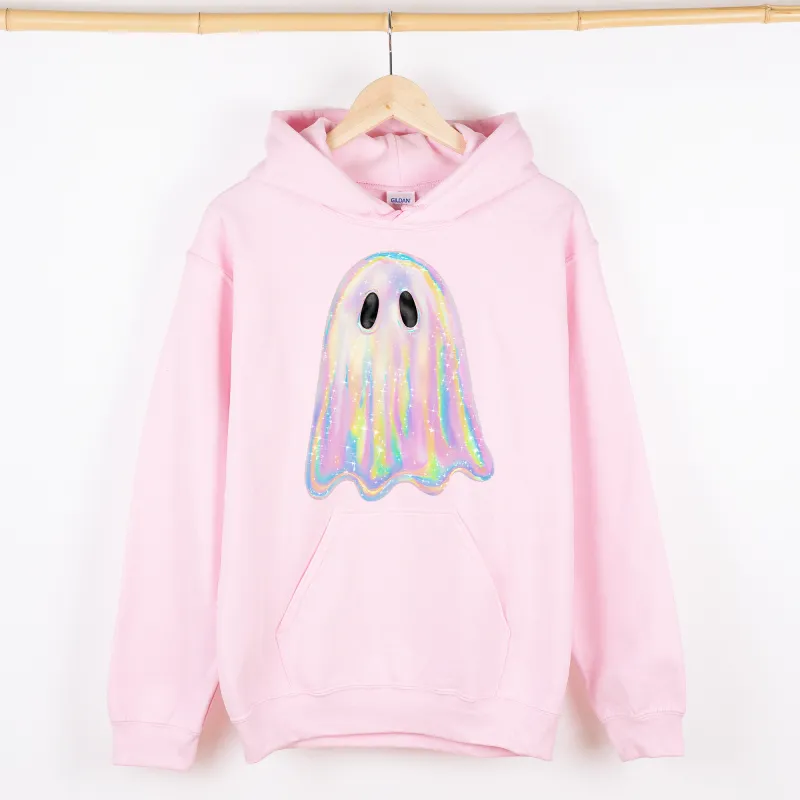 Shimmering Ghost, Iridescent Ghost, Boo, Cute Ghost, Faux Glitter Ghost, Spooky Season, Halloween, Graphic Hoodie, Hooded Sweatshirt sold by Refinery Number One