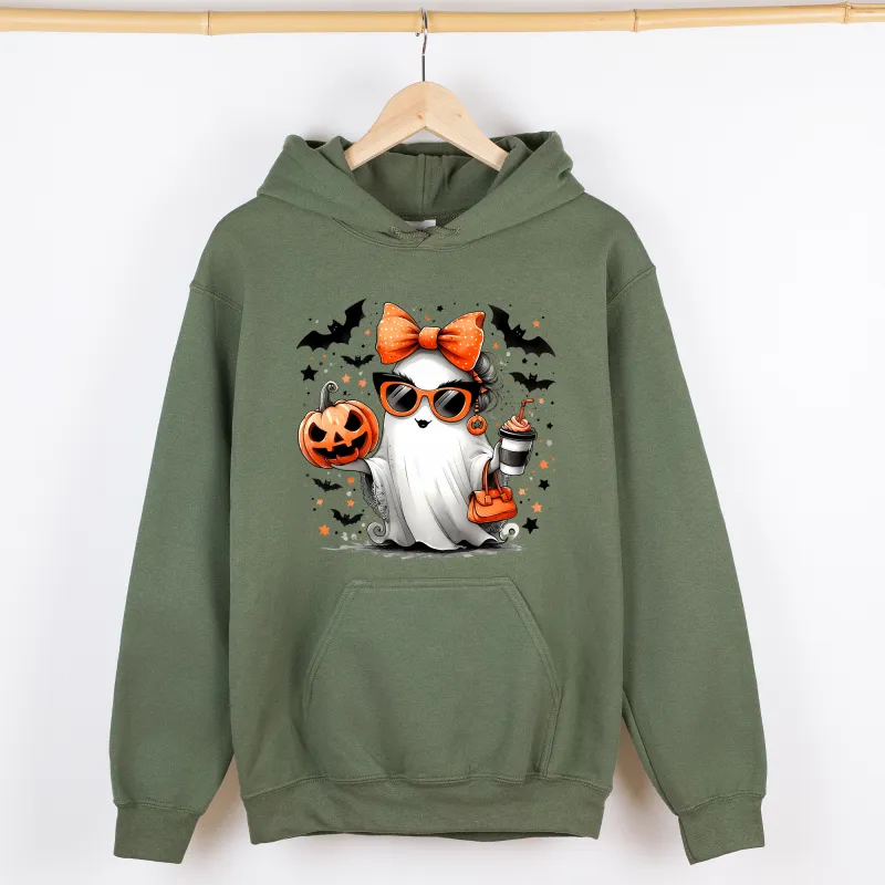 Fancy, Coffee Lover Ghost, Pumpkin, Vintage, Western, Witch, Aesthetic, Meme, Halloween, Costume, Graphic Hoodie, Hooded Sweatshirt sold by Refinery Number One