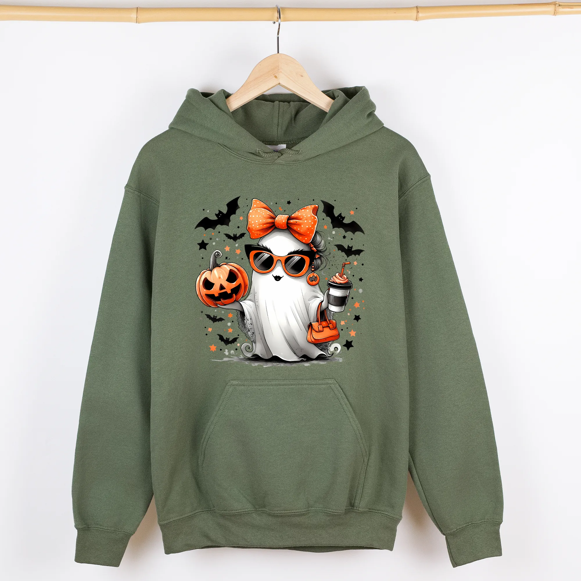Fancy, Coffee Lover Ghost, Pumpkin, Vintage, Western, Witch, Aesthetic, Meme, Halloween, Costume, Graphic Hoodie, Hooded Sweatshirt sold by Refinery Number One