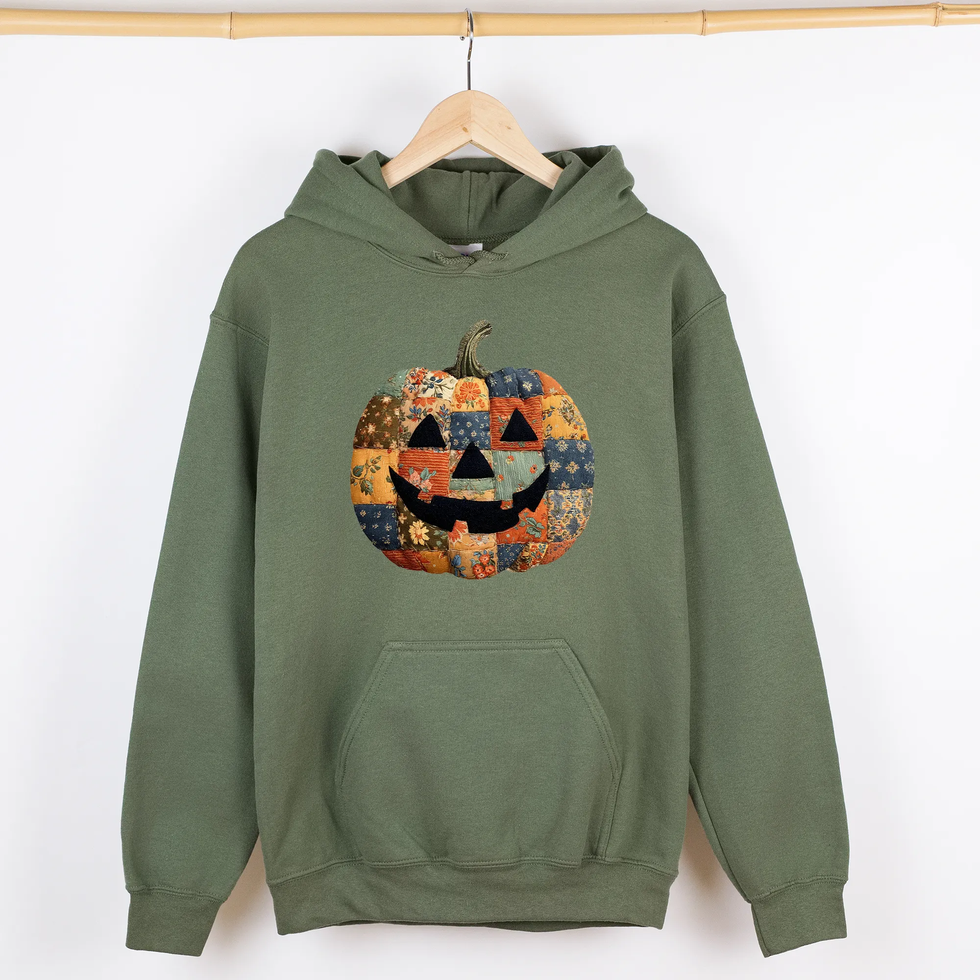 Jack-o-Lantern, Faux Quilt Pumpkin, Halloween, Fall, Autumn, Graphic Hoodie, Hooded Sweatshirt sold by Refinery Number One product image thumbnail 2