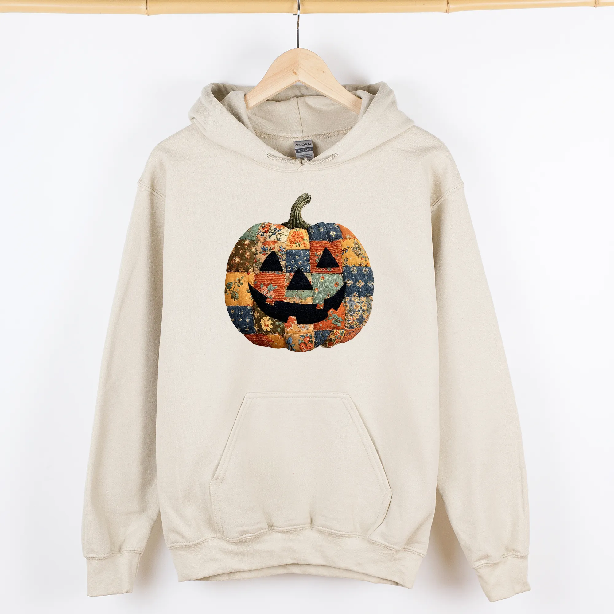 Jack-o-Lantern, Faux Quilt Pumpkin, Halloween, Fall, Autumn, Graphic Hoodie, Hooded Sweatshirt sold by Refinery Number One