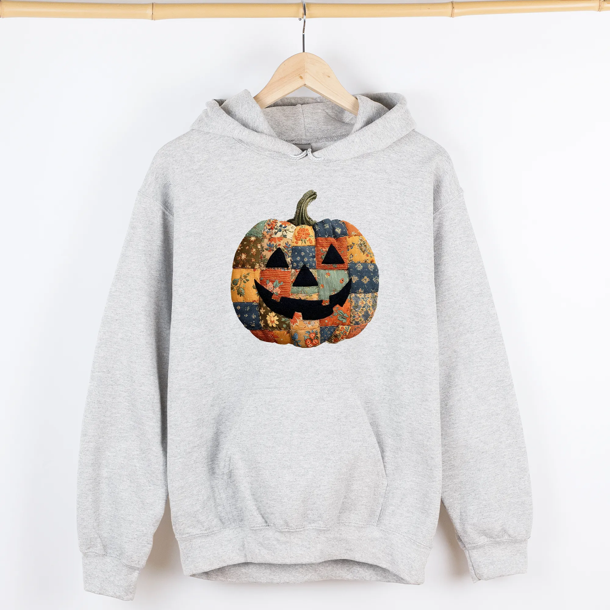 Jack-o-Lantern, Faux Quilt Pumpkin, Halloween, Fall, Autumn, Graphic Hoodie, Hooded Sweatshirt sold by Refinery Number One product image thumbnail 3