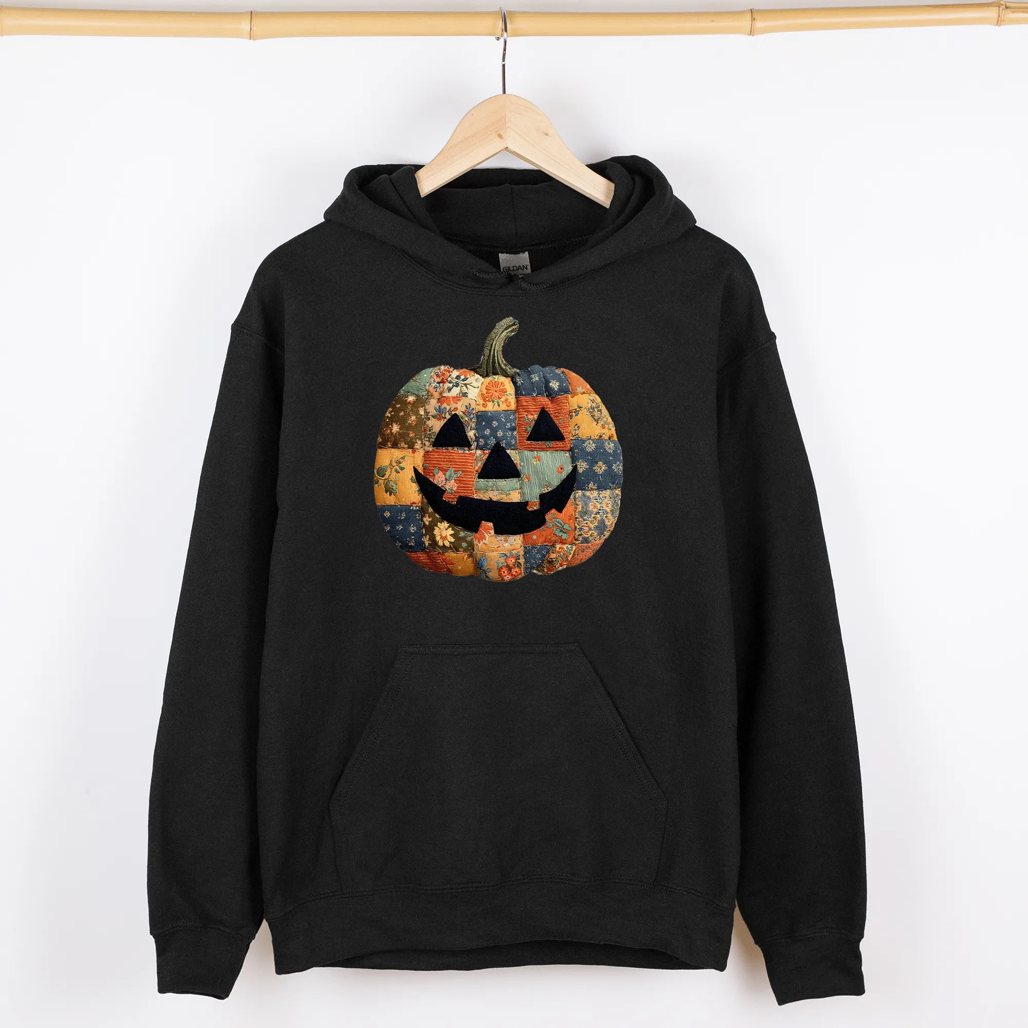 Jack-o-Lantern, Faux Quilt Pumpkin, Halloween, Fall, Autumn, Graphic Hoodie, Hooded Sweatshirt sold by Refinery Number One product image thumbnail 4