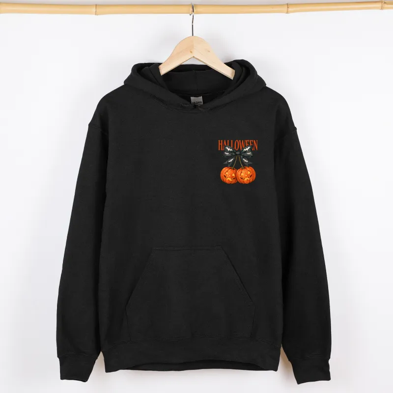 Halloween Jack-o-Lanterns, Cherry, Coquette, Cute, Adorable, Pocket, Graphic Hoodie, Hooded Sweatshirt sold by Refinery Number One