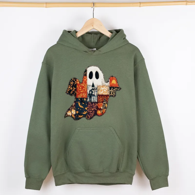 Ghost, Faux Quilt, Classic, Cute, Trad, Halloween, Fall, Autumn, Graphic Hoodie, Hooded Sweatshirt sold by Refinery Number One