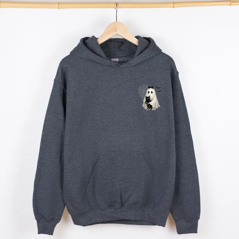 Cute Ghost, Black Cat, Halloween, Coquette, Pocket Hoodie, Hooded Sweatshirt sold by Refinery Number One