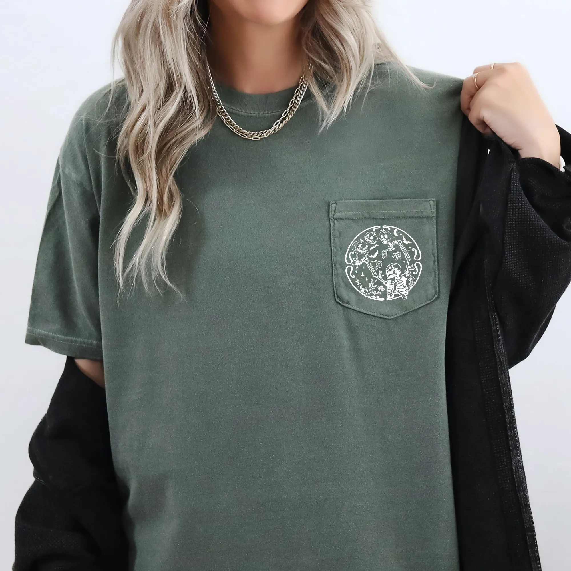 Tis The Season, Spooky, Skeleton, Funny, Halloween, Creepy, Comfort Colors Pocket T-Shirt sold by Refinery Number One product image thumbnail 5