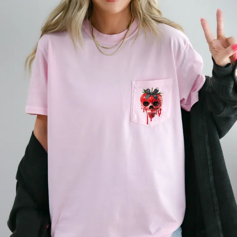 Spooky Strawberry Skeleton, Halloween, Creepy, Comfort Colors Pocket T-Shirt sold by Refinery Number One