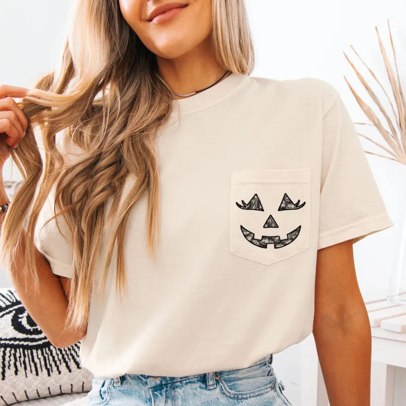 Jack o Lantern, Coquette, Faux Lace, Halloween, Pocket, Comfort Colors Pocket T-Shirt sold by Refinery Number One
