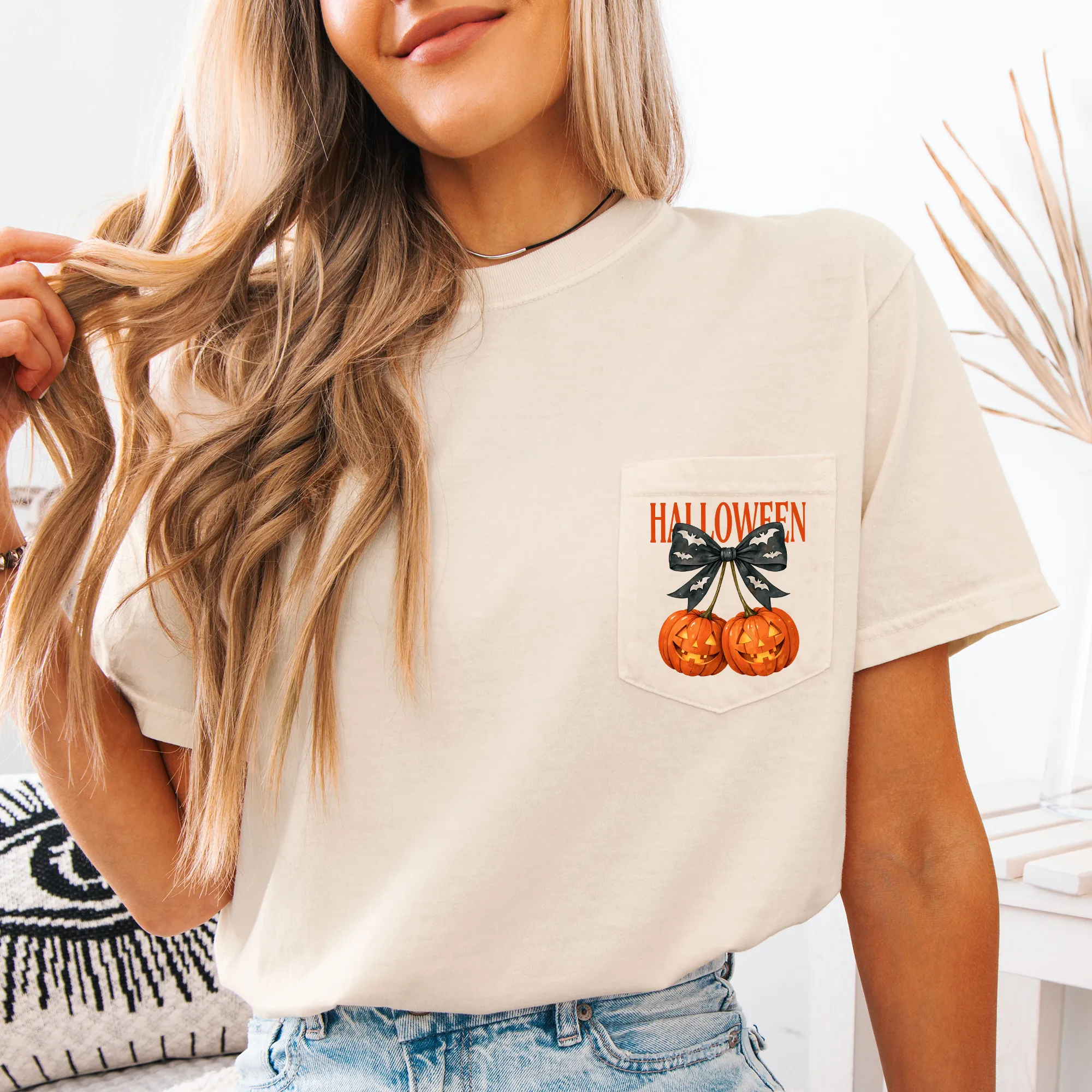 Halloween Jack o Lanterns, Cherry, Coquette, Cute, Adorable, Pocket, Comfort Colors Pocket T-Shirt sold by Refinery Number One product image thumbnail 2