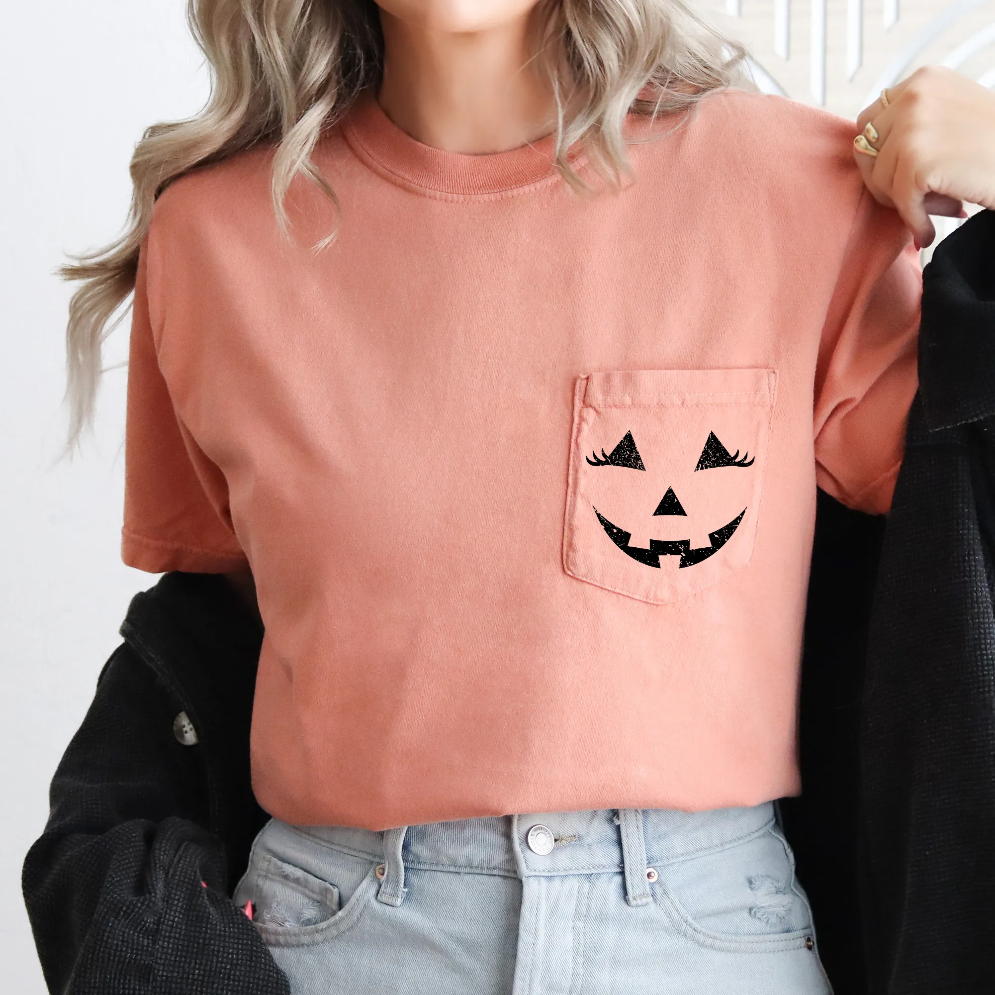 Cute Jack o Lantern, Halloween, Pocket, Comfort Colors Pocket T-Shirt sold by Refinery Number One