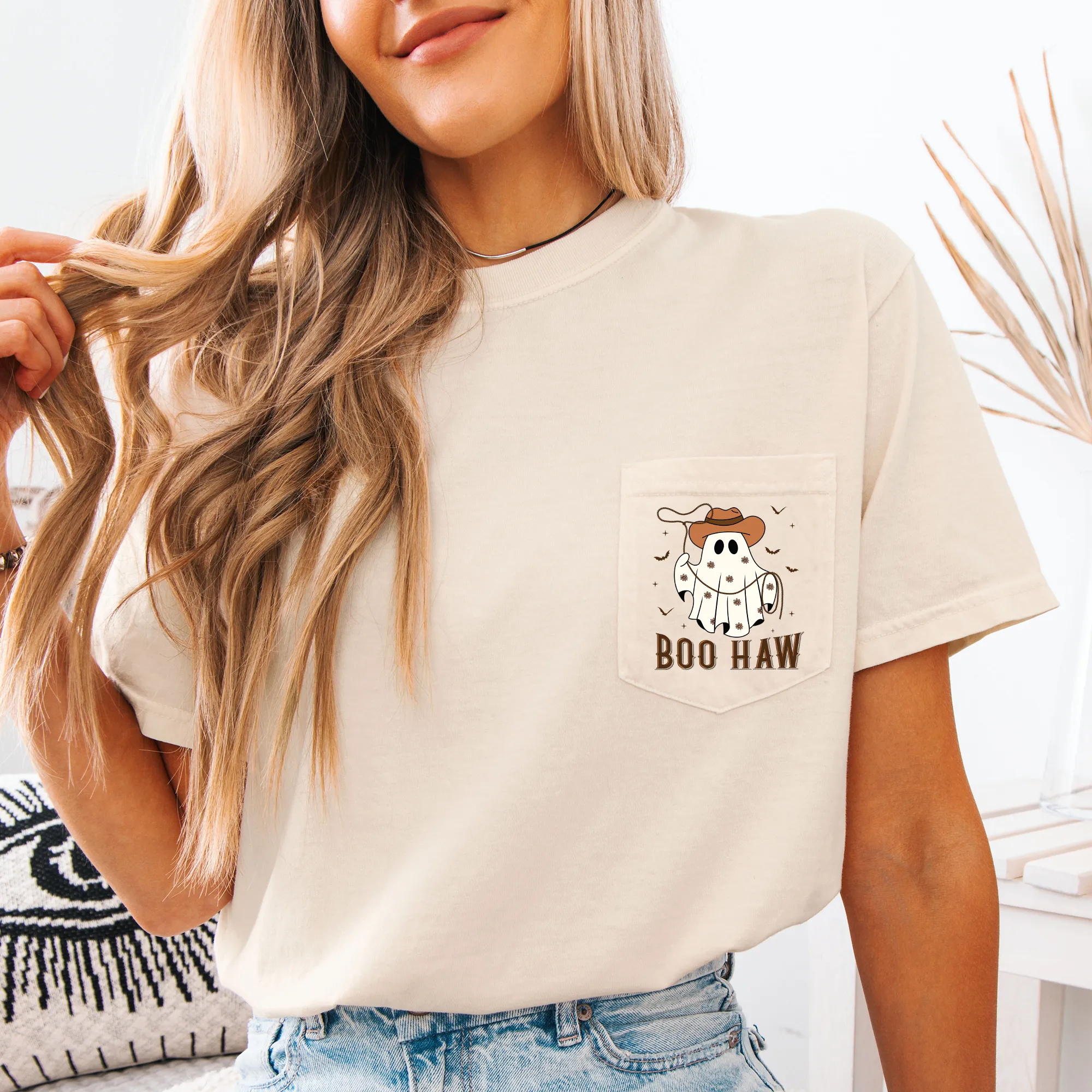 Boo Haw, Lasso, Cowboy, Western, Country, Halloween, Comfort Colors Pocket T-Shirt sold by Refinery Number One product image thumbnail 2