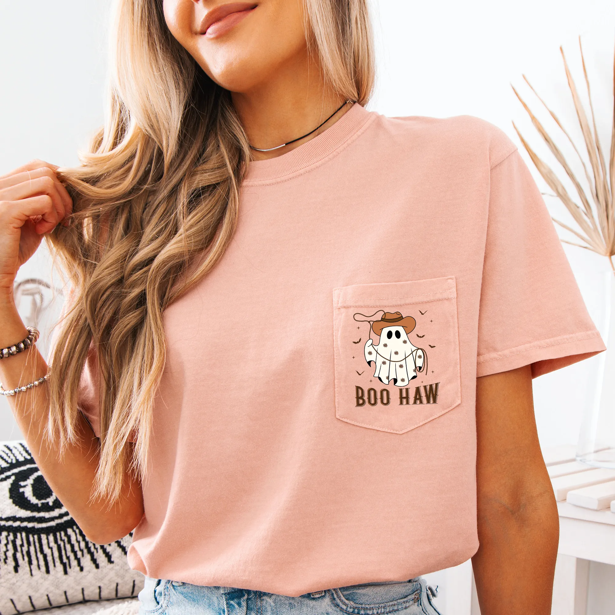 Boo Haw, Lasso, Cowboy, Western, Country, Halloween, Comfort Colors Pocket T-Shirt sold by Refinery Number One product image thumbnail 4