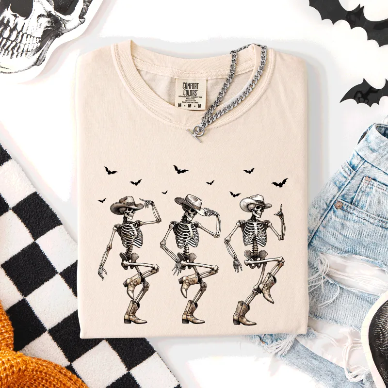 Dancing Cowboy Skeletons, Halloween Bats, Comfort Colors T-Shirt sold by Refinery Number One
