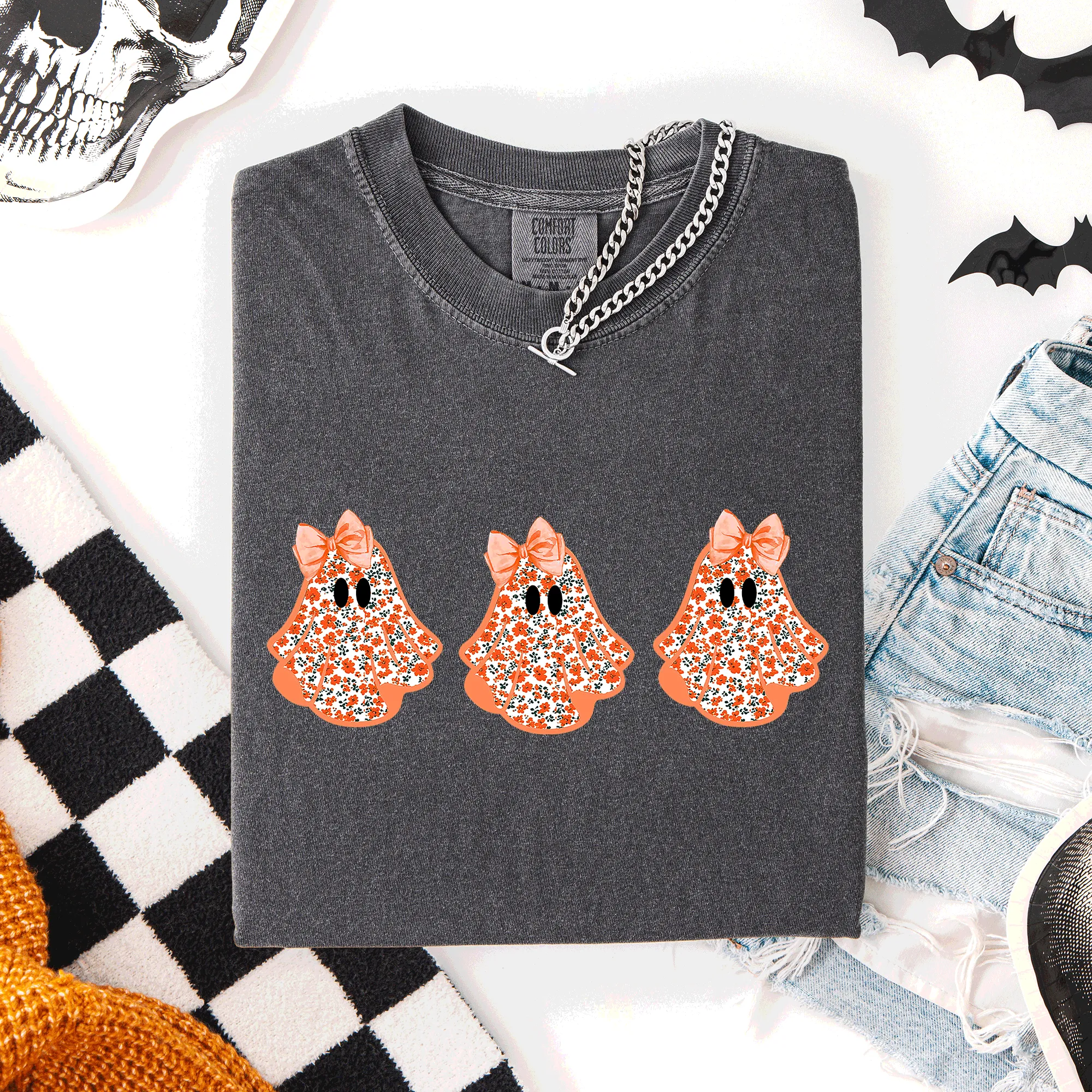 Cute Halloween Ghosts, Pattern, Coquette, Comfort Colors T-Shirt sold by Refinery Number One product image thumbnail 3