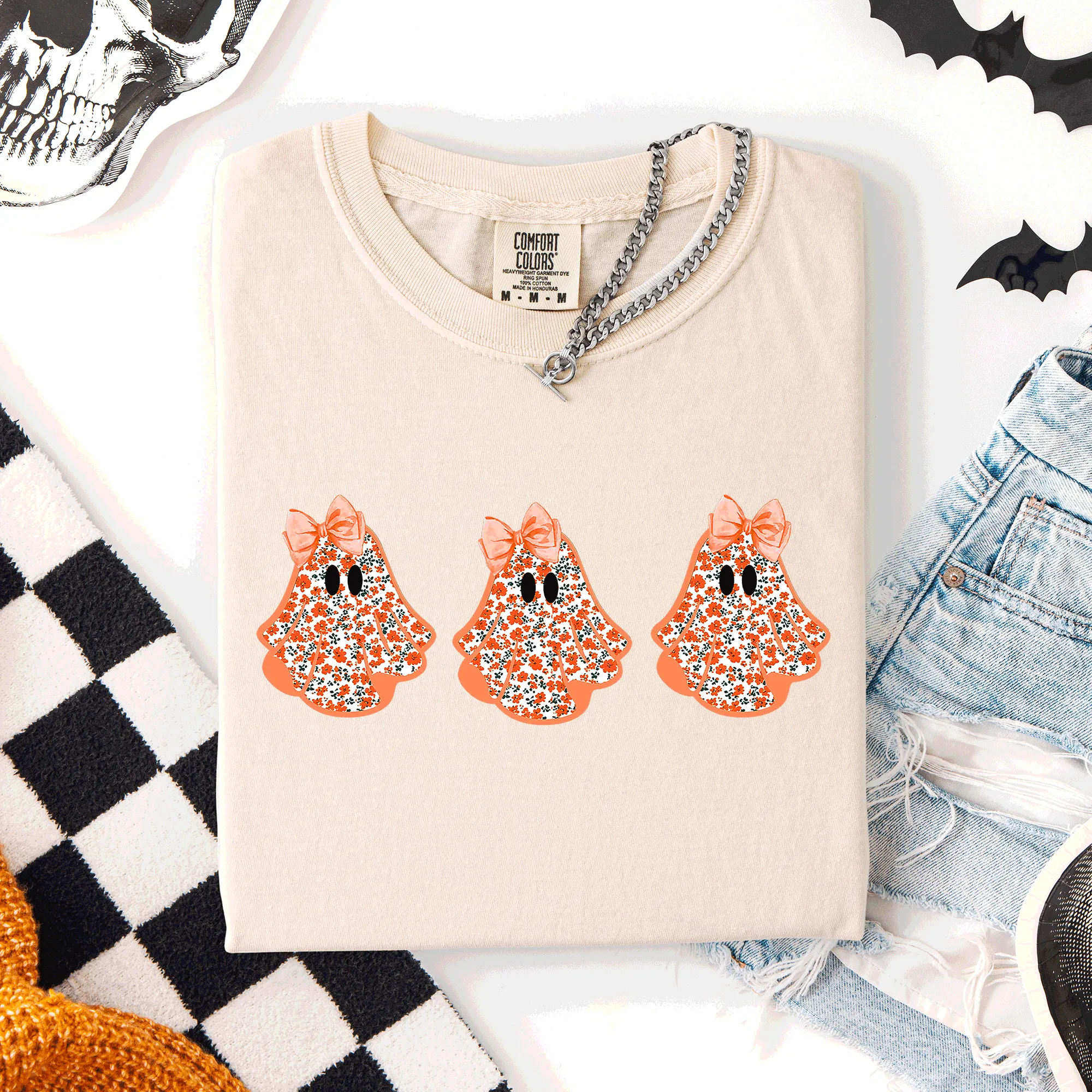 Cute Halloween Ghosts, Pattern, Coquette, Comfort Colors T-Shirt sold by Refinery Number One product image thumbnail 4