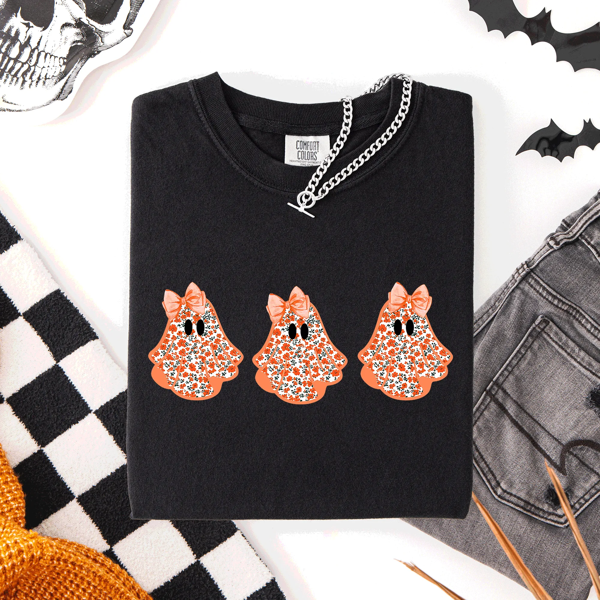 Cute Halloween Ghosts, Pattern, Coquette, Comfort Colors T-Shirt sold by Refinery Number One