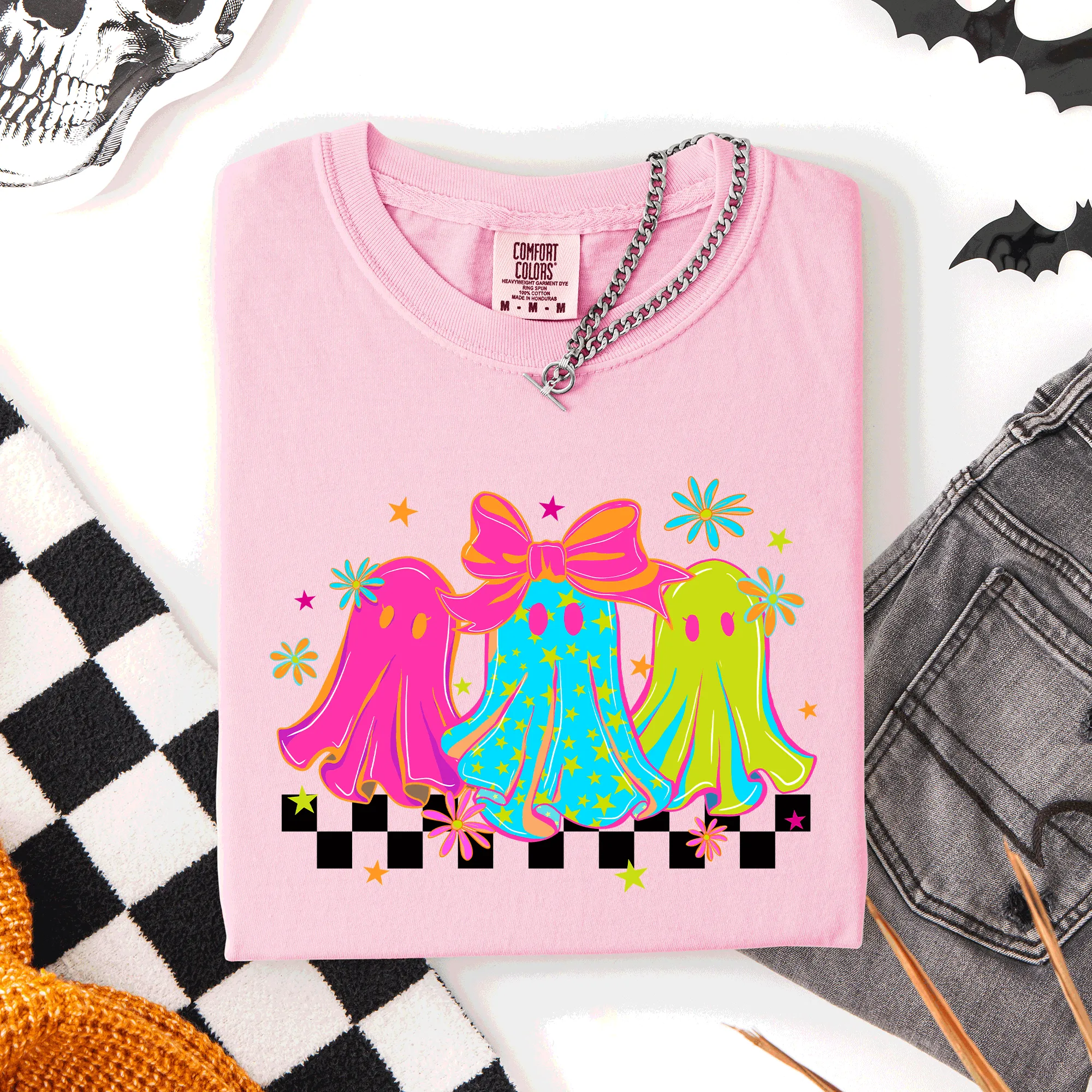 Bright And Colorful Retro Halloween Ghosts Checkered Graphic Design Limited Edition Comfort Colors Tee sold by Refinery Number One