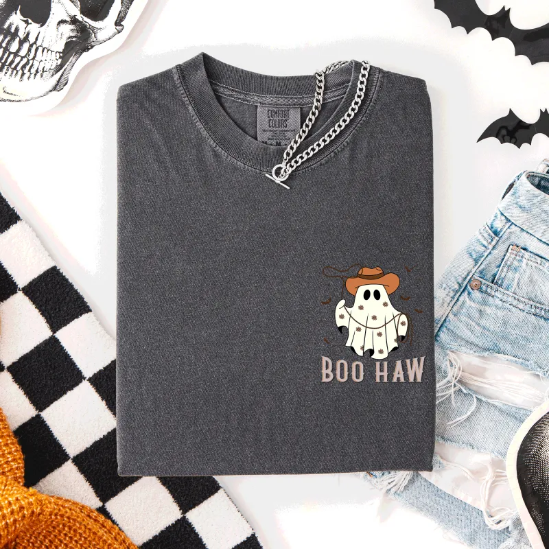 Boo Haw, Lasso, Cowboy, Western, Country, Halloween, Pocket, Comfort Colors T-Shirt made by Refinery Number One
