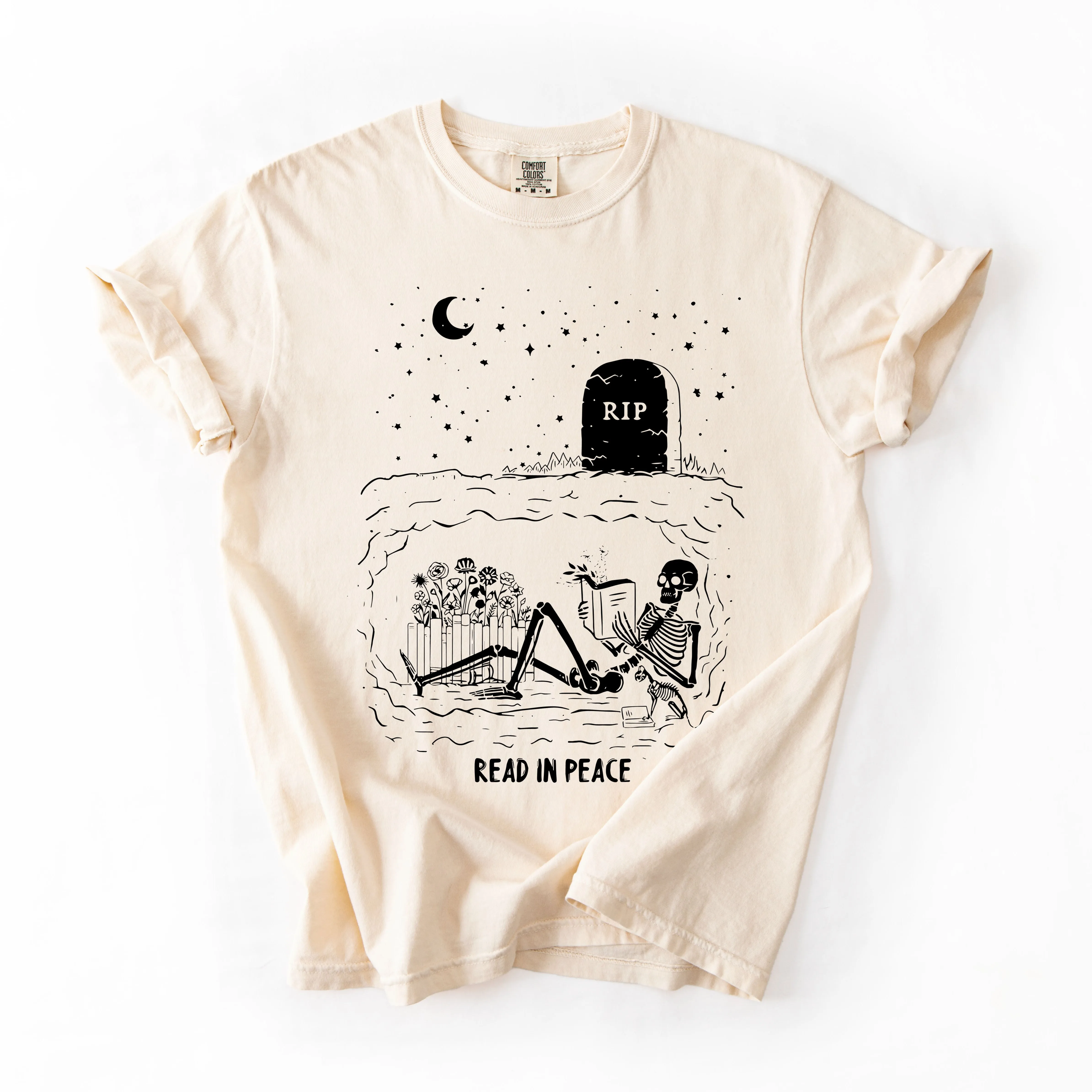 Read In Peace, Skeleton, RIP, Halloween, Booktok, Bookish, Library, Trending Graphic Tee, Comfort Colors T-Shirt sold by Refinery Number One product image thumbnail 2