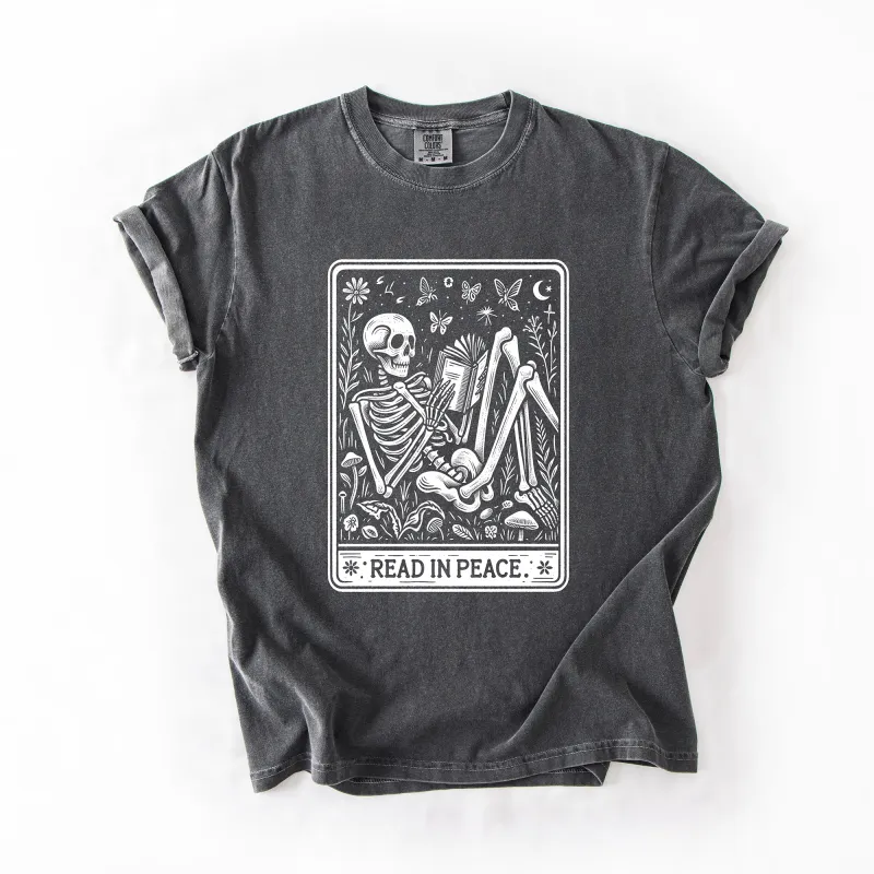 Read In Peace, Halloween, Skeleton, Tarot, Books, Library, Comfort Colors T-Shirt sold by Refinery Number One
