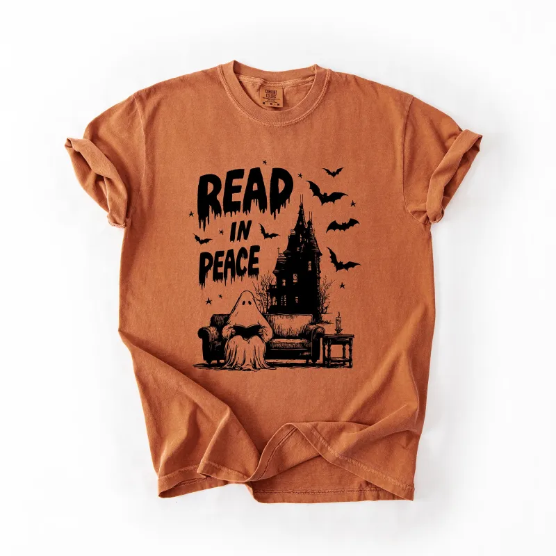 Read In Peace, Ghost, Haunted, Halloween, Spooky, Bookish, Library, Booktok, Trending Graphic Tee, Comfort Colors T-Shirt sold by Refinery Number One