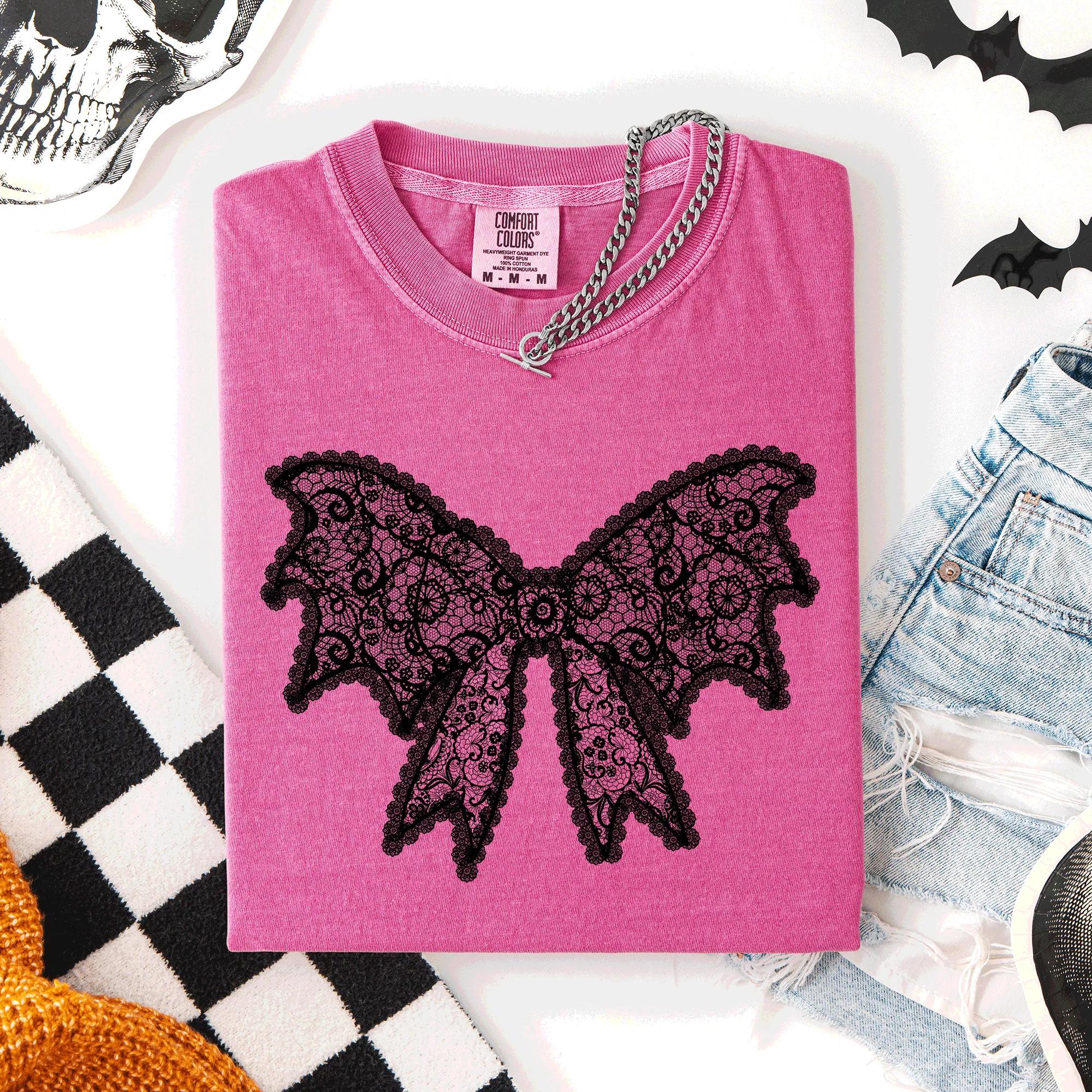 Lace Bow, Halloween, Goth, Faux Lace, Ribbon, Coquette, Comfort Colors T-Shirt sold by Refinery Number One product image thumbnail 4