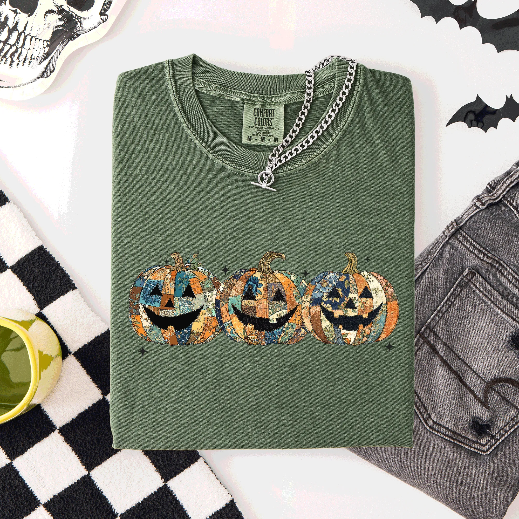 Jack o Lanterns, Faux Quilt, Classic, Cute, Trad, Halloween, Fall, Autumn, Comfort Colors T-Shirt sold by Refinery Number One product image thumbnail 2