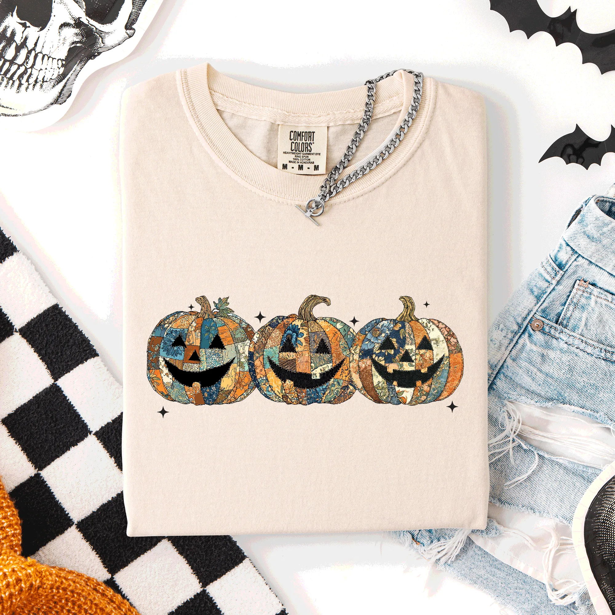 Jack o Lanterns, Faux Quilt, Classic, Cute, Trad, Halloween, Fall, Autumn, Comfort Colors T-Shirt sold by Refinery Number One