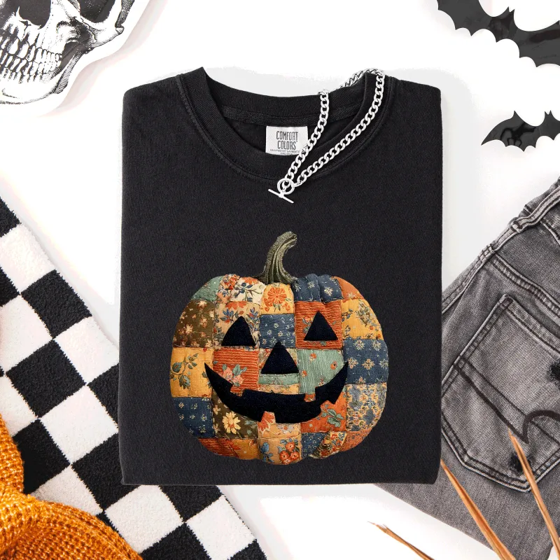 Jack o Lantern, Faux Quilt Pumpkin, Halloween, Fall, Autumn, Comfort Colors T-Shirt sold by Refinery Number One