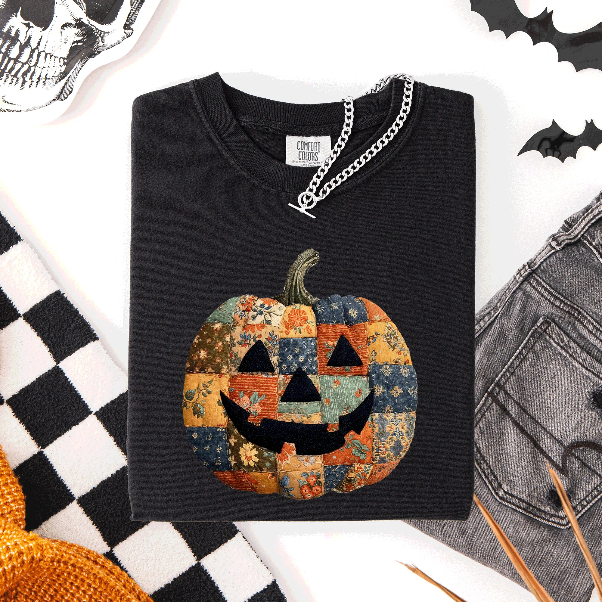Jack o Lantern, Faux Quilt Pumpkin, Halloween, Fall, Autumn, Comfort Colors T-Shirt sold by Refinery Number One