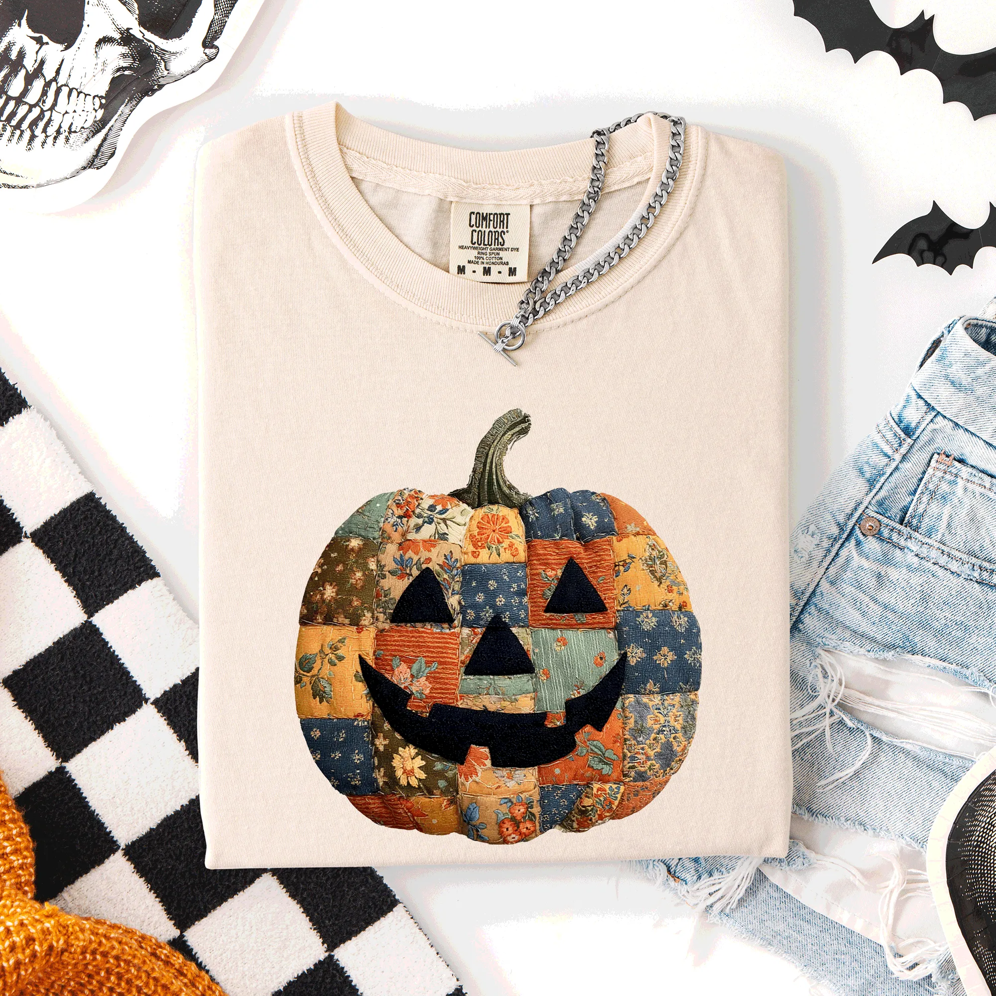 Jack o Lantern, Faux Quilt Pumpkin, Halloween, Fall, Autumn, Comfort Colors T-Shirt sold by Refinery Number One product image thumbnail 4