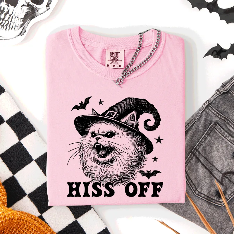 Hiss Off, Cat, Halloween Witch, Funny, Graphic Tee, Trendy, Comfort Colors T-Shirt sold by Refinery Number One